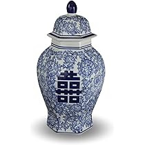 14" Classic Blue and White Porcelain Floral Temple Ginger Jar Vase, China Ming Style, Jingdezhen,... | Amazon (US)
