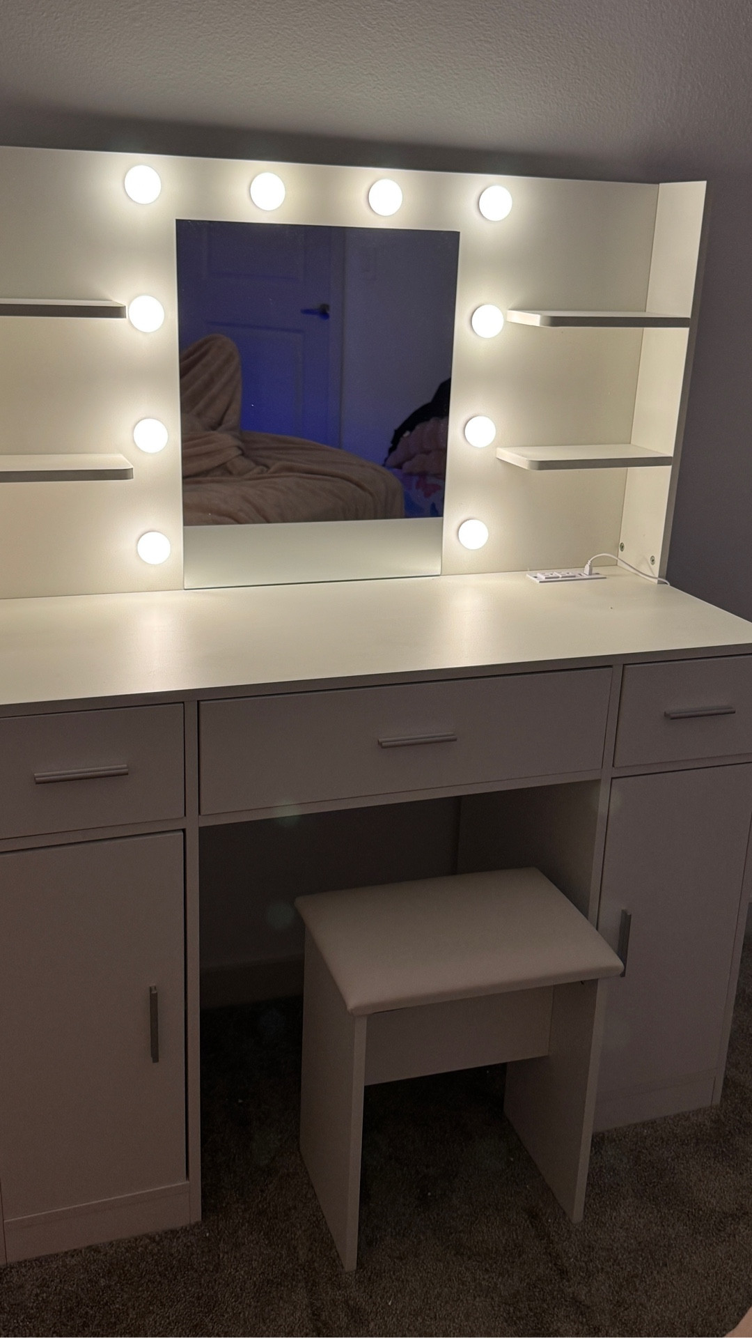 I’m in love with the vanity my daughter picked for her new bedroom. It’s a great size and comes with the bench. Power strip attached for easily plugging up devices or hair dryers, flat irons etc. Drawers & cabinets along with shelves providing ample space for storing whatever her heart desires. The lights also have different warmth settings and can dim for less brightness. I highly recommended! 

#LTKKids #LTKBeauty #LTKHome