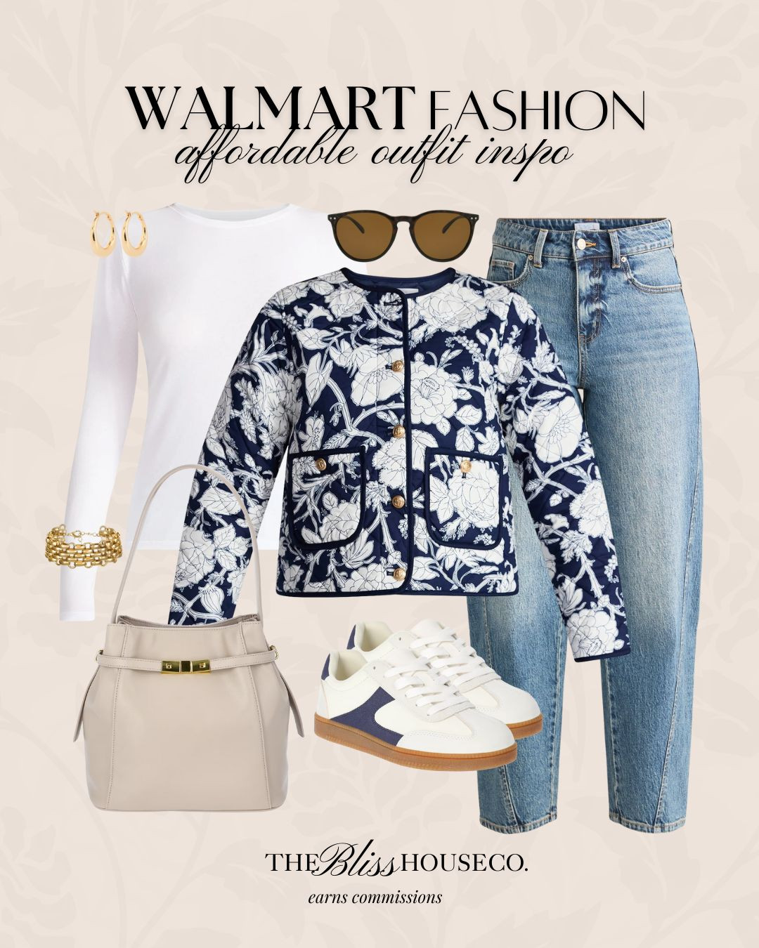 Affordable outfit inspo all from Walmart!

Quilted trending cotton jacket, long sleeve, light wash jeans, white and navy sneakers, simple outfit style, styled look, affordable women's clothing, Walmart fashion. 

 #LTKootd #LTKFindsUnder50