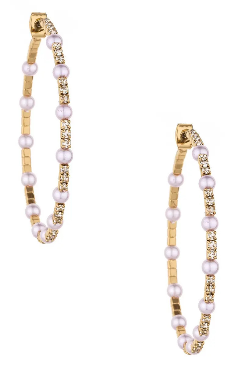 Ettika Crystal & Imitation Pearl Hoop Earrings | Nordstrom | Nordstrom