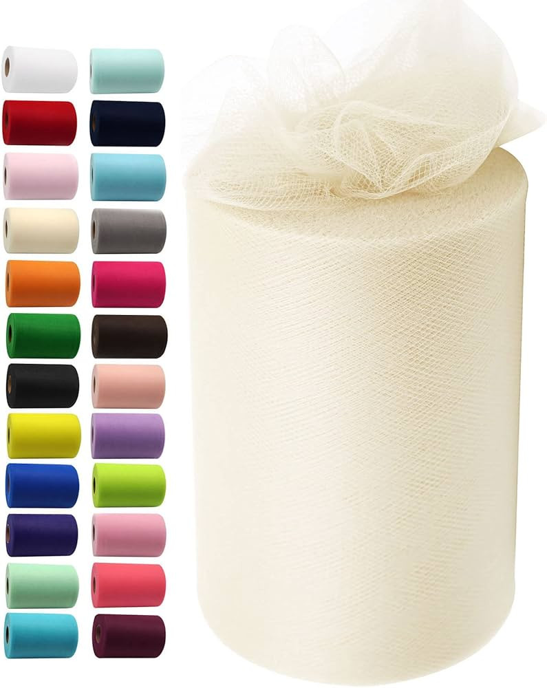 Ivory Tulle Fabric Rolls 6 Inch by 100 Yards (300 feet) Fabric Spool Tulle Ribbon for DIY Ivory T... | Amazon (US)