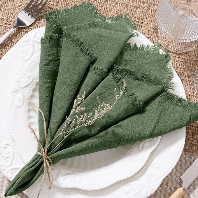 Socomi Handmade Cloth Napkins Cotton Linen Napkins with Fringe Rustic Boho Fringe Napkins for Fal... | Amazon (US)