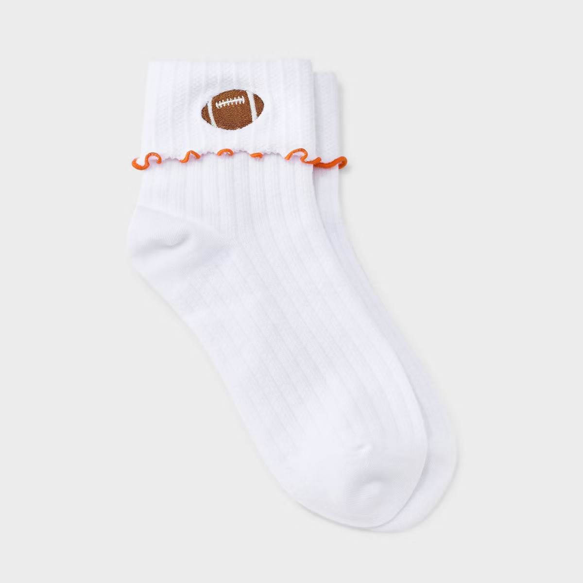 Women's Game Day Embroidered Football Pointelle Bobby Socks with Lettuce Edge Cuff - Wild Fable... | Target