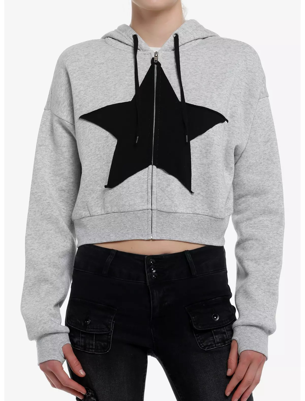 Social Collision Black Star Grey Crop Girls Hoodie | Hot Topic
