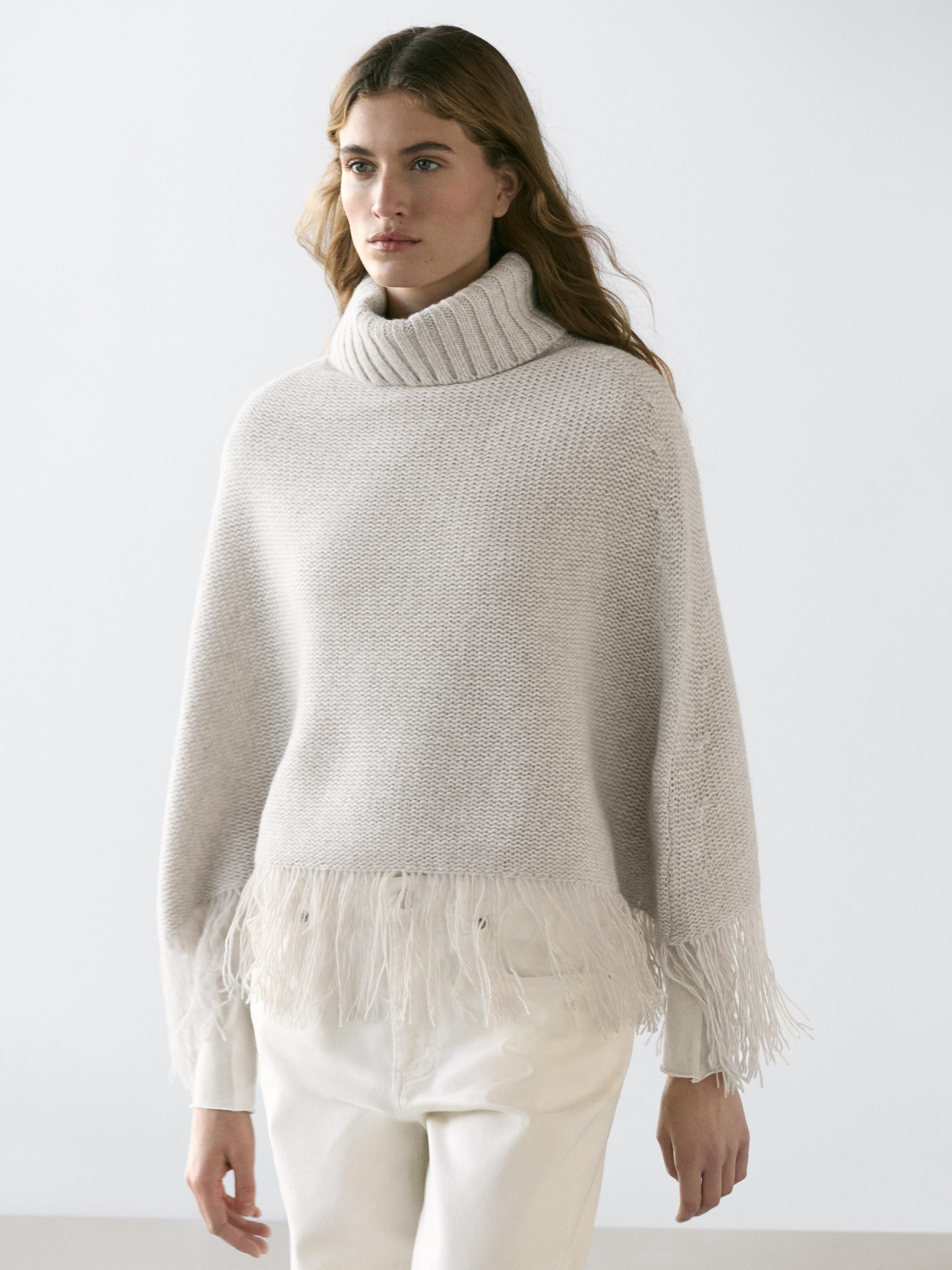 100% wool cape with fringe detail | Massimo Dutti US