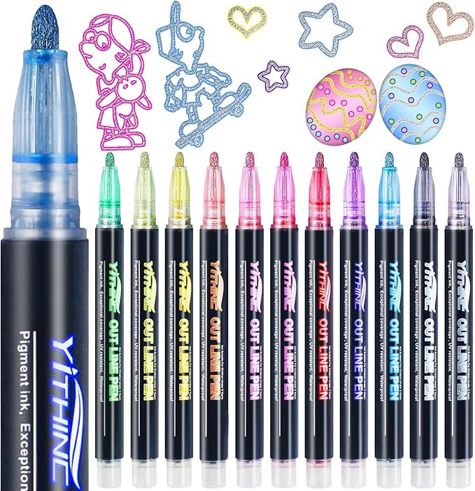 Shimmer Marker Outline Pens, 12 Colors Metallic Sparkle Markers for Art Supplies, Markers for Kid... | Amazon (US)
