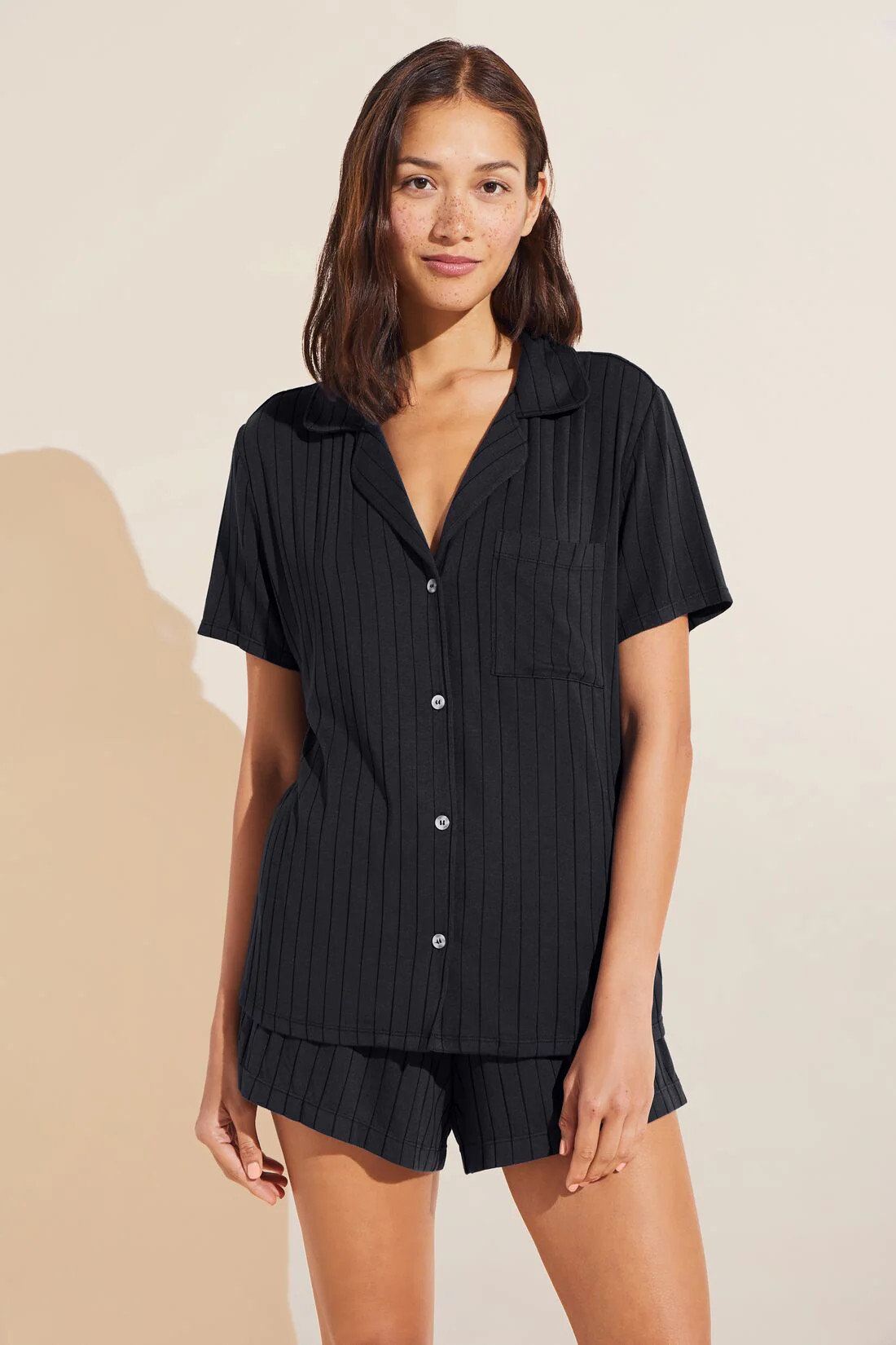 Gisele TENCEL™ Modal Rib Relaxed Short PJ Set - Black | Eberjey