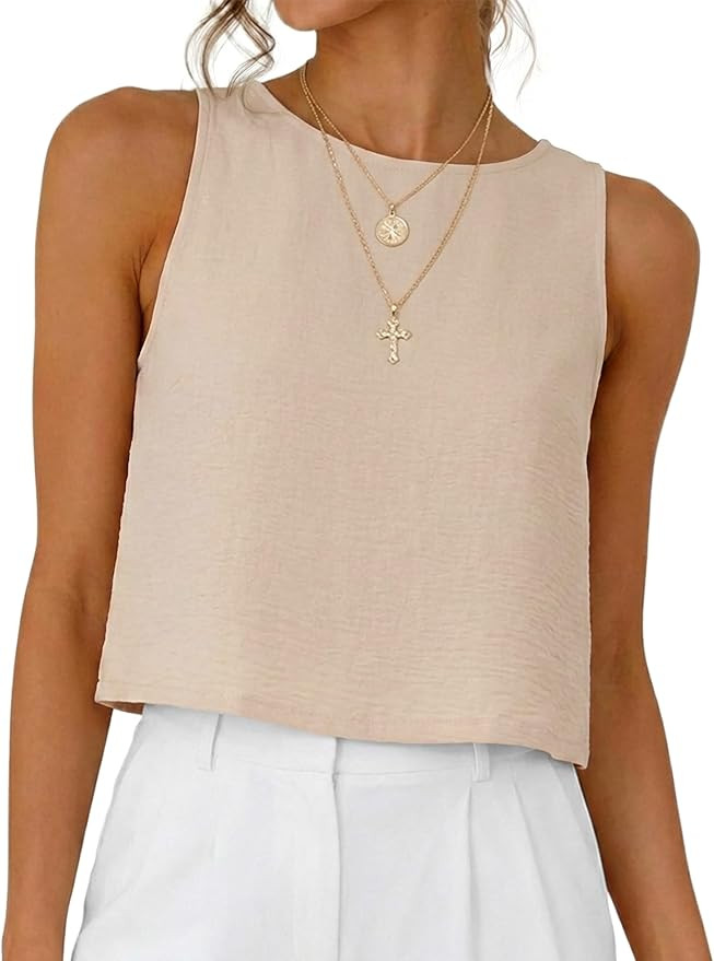 Womens Casual Crop Tank Tops 2026 Summer Beach Sleeveless Spring Tops Vacation Outfits | Amazon (US)