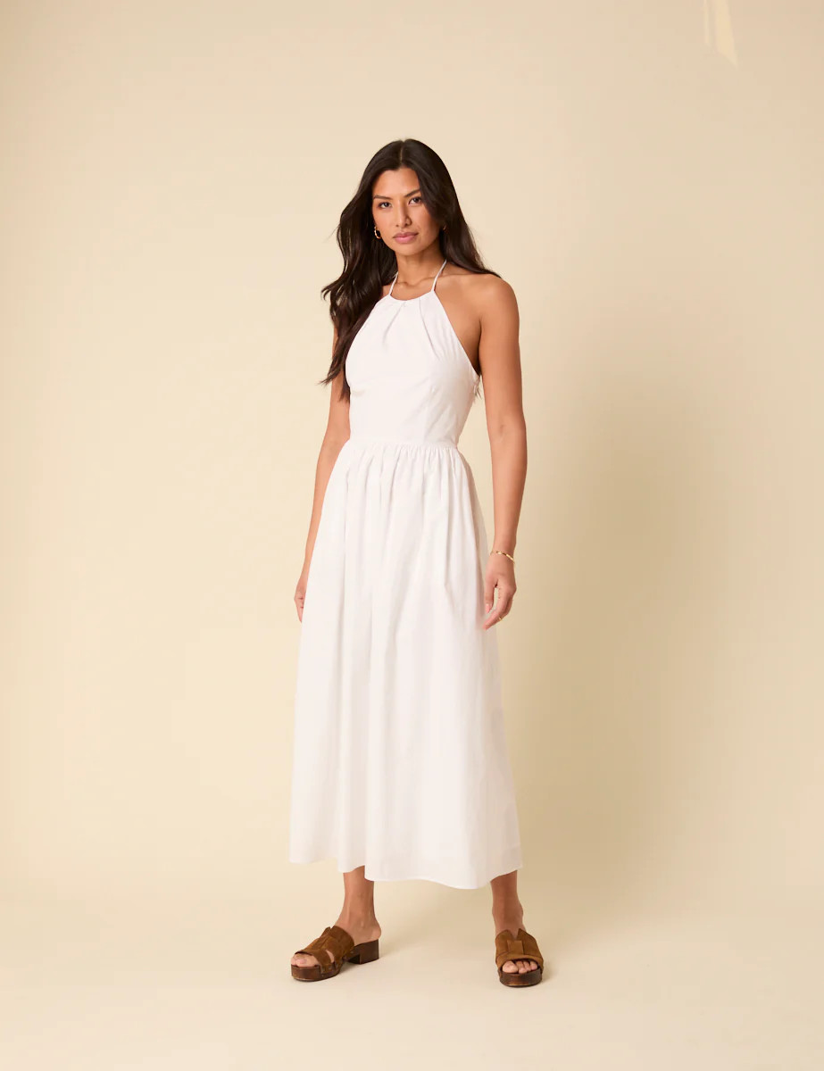 White Halterneck Amber Midi Dress | Nobody's Child
