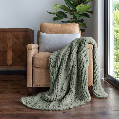 Chunky Knit Throw Blanket Braided, Soft & Cozy - Becky Cameron, Eucalyptus, Throw | Target