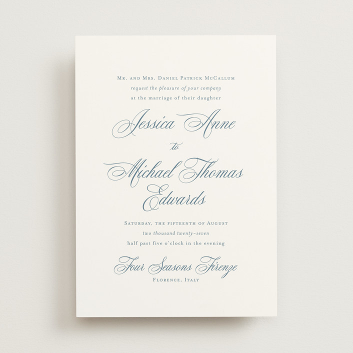 "Empire" - Customizable Wedding Invitations in Blue by Jennifer Postorino. | Minted