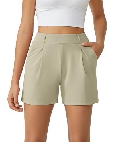 G4Free 4" Shorts for Women Trendy Casual Relaxed Shorts High Waisted Wide Leg Trouser Shorts with Pockets (Apricot, XL) | Amazon (US)