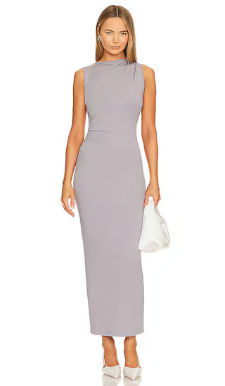 x REVOLVE Maya Ruched Midi Dress in Stone | Revolve Clothing (Global)
