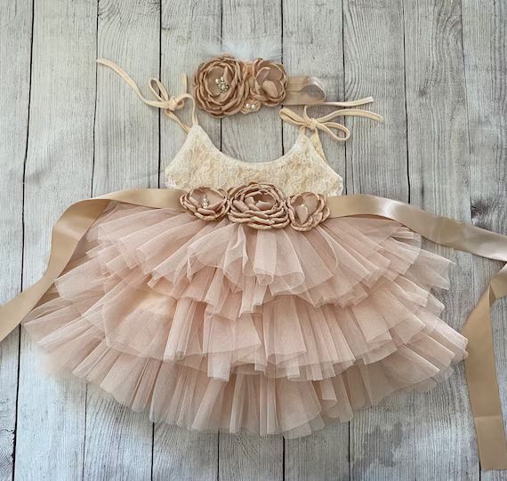 Champagne Flower girl dress, 1ers birthday dress, Lace top,Baby  toddler dress,tulle tutu flower ... | Etsy (US)