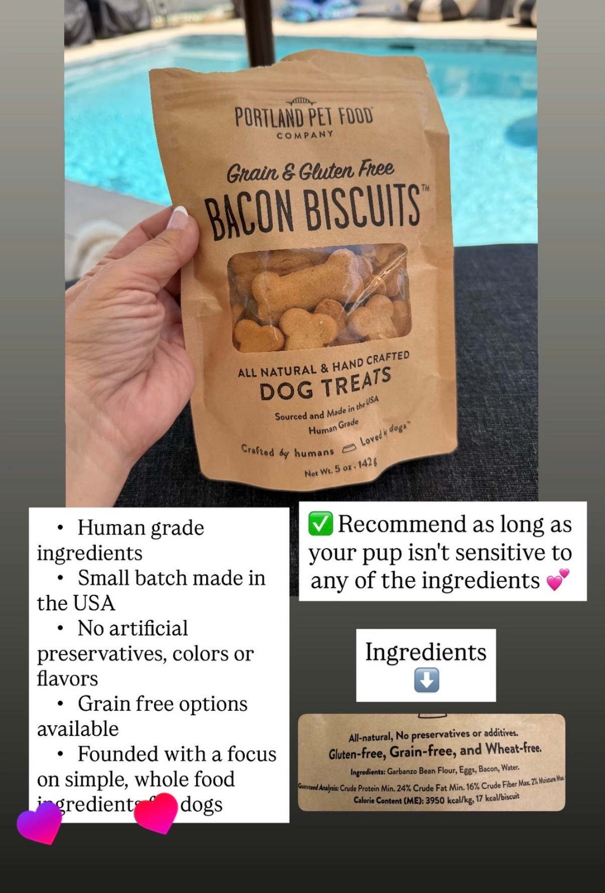 Human grade ingredients in a dog treat and only three of them. Garbanzo bean flour, bacon and organic eggs. That is it. No preservatives, no artificial anything, no fillers. Made in the USA and my dog approved. Because if I am reading labels for myself I am absolutely reading them for my dog too. 

#PortlandPetFood #CleanPetFood #DogTreats #LowToxPets #HumanGradeDogFood #NaturalDogTreats #HealthyDogTreats #LowToxLiving #DogMom #CleanLiving”

#LTKfoodie