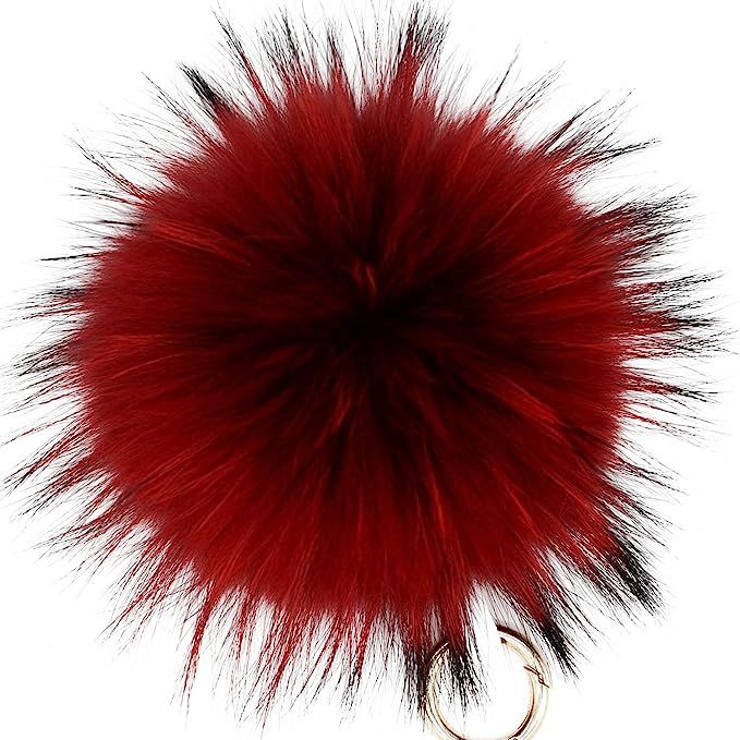 Valpeak 6'' Fluffy Raccoon Fur Ball Pom Pom Keychain Womens Bag Charms Key Chain | Amazon (US)
