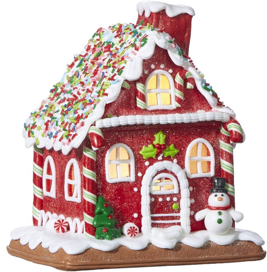 One Holiday Way 7-Inch Light Up Red Faux Gingerbread House w/Peppermint Candy, Sprinkles - Decora... | Amazon (US)