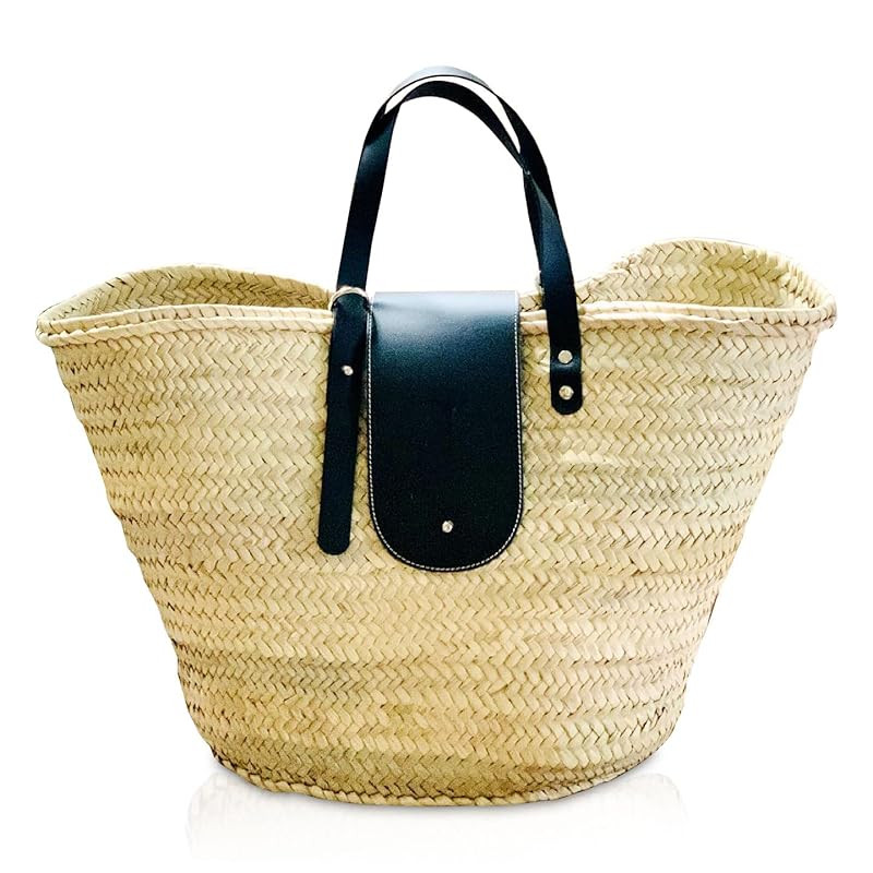 FRENCH BASKET straw bag for shopping with leather handles, beach bag, straw bag, market basket, w... | Amazon (US)