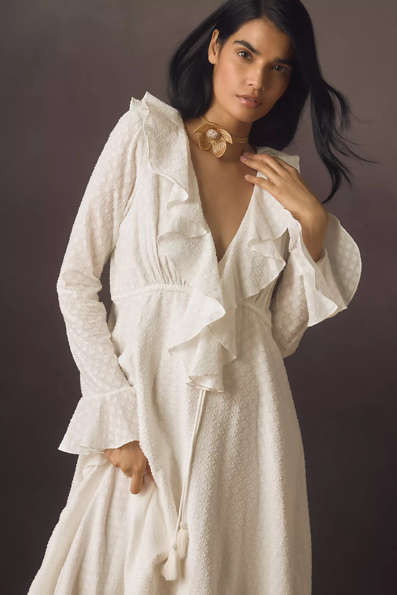 Forever That Girl Dove Long-Sleeve Ruffled Midi Dress | Anthropologie (US)