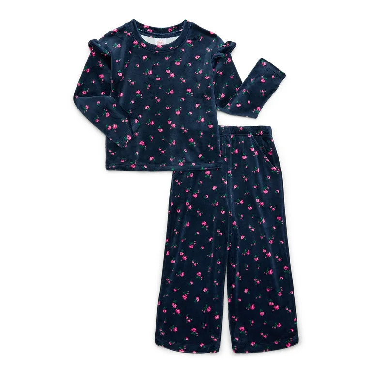 Wonder Nation Toddler Girl Velour Top and Pants Set, Sizes 12 Months-5T | Walmart (US)