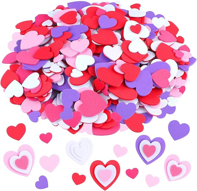 Cooraby 600 Pieces Heart Foam Stickers Self-Adhesive Heart Shaped Craft Stickers for Valentine's ... | Amazon (US)
