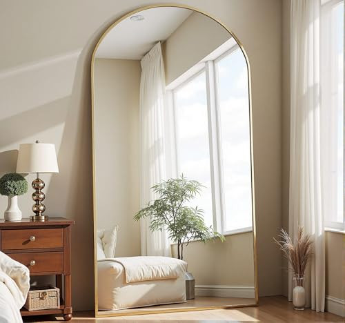 Dewfig Arched Full Length Mirror, 71"*30" Large Floor Mirrors, Full Body Mirror for Leaning or Hanging, Standing Mirrors for Bedroom, Living Room,Dressing Room, Aluminum Alloy Frame, Gold | Amazon (US)