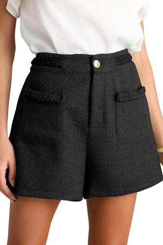 Cicy Bell Womens Tweed Summer Shorts High Waisted Wide Leg Dressy Casual Shorts with Front Pockets Black | Amazon (US)
