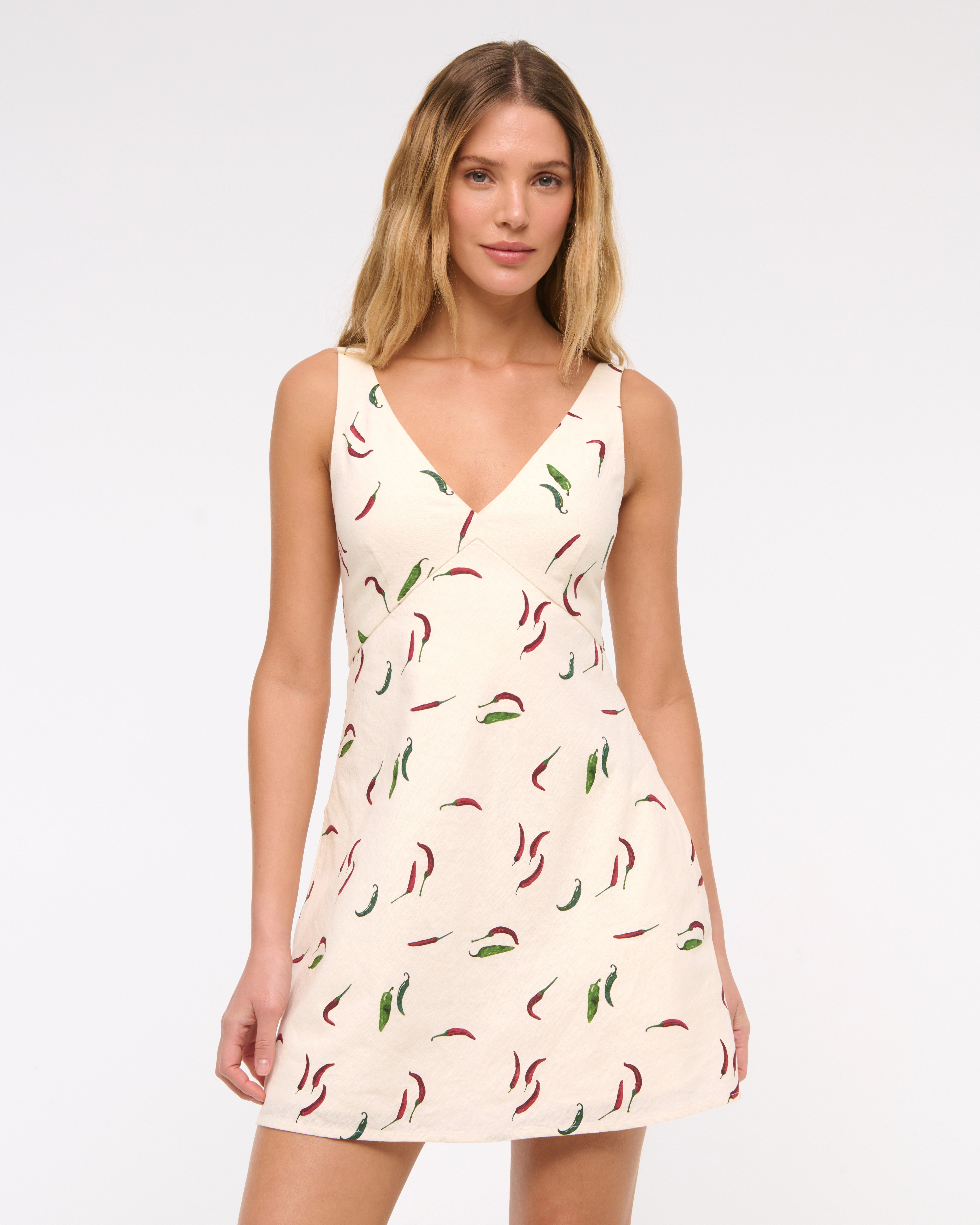 V-Neck Linen-Blend Mini Dress | Abercrombie & Fitch (US)