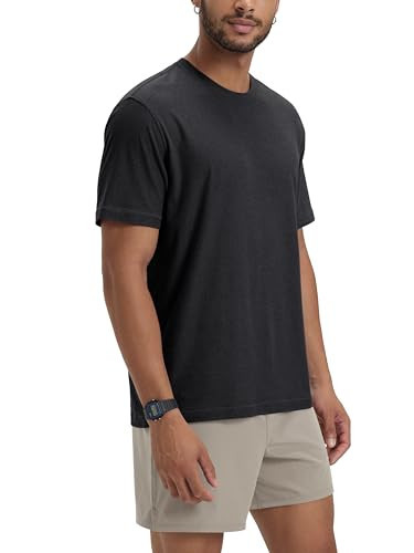 ODODOS Men's Performance T-Shirt - odSTRATUM Tech Tee, Ultra Soft Moisture Wicking UPF 50+ Fitness Shirts - The Ascent Series, Black Heather, Small | Amazon (US)