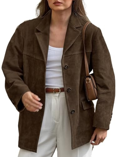 RICHTRUE Old Money Aesthetic Winter Suede Jacket Y2k Outerwear Brown Faux Leather Jacket Women Fa... | Amazon (US)