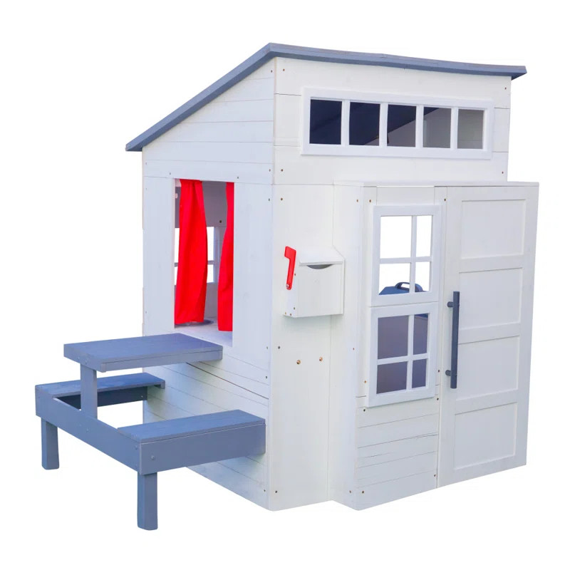 Modern Outdoor Wooden Playhouse with Picnic Table, Mailbox & Outdoor Grill, White | Wayfair North America