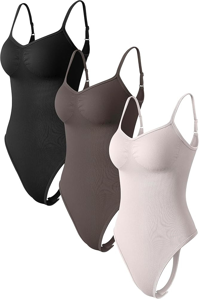 OQQ Women's 3 Piece Bodysuits Sexy Ribbed Sleeveless Adjustable Spaghetti Strips Shapewear Tops B... | Amazon (US)