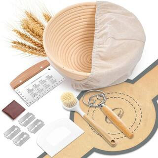 Sourdough Starter Kit with 9 in. Round Rattan Proofing Basket, Dough Scraper, Whisk, Lame, Brush and Bread Sling | The Home Depot