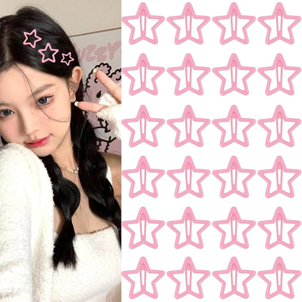 24 PCS 1.69"Large Star Hair Clips, 2000s Y2K Colorful Cute Metal Non Slip Big Hairpins Snap Hair ... | Amazon (US)