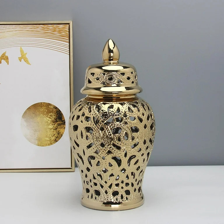 Large Ceramic Ginger Jar Display Lattice Carved Lattice Temple Jar Dried Flower | Walmart (US)