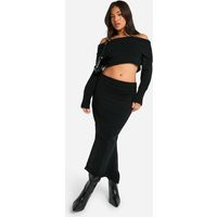 Womens Petite Fishtail Knitted Midaxi Skirt - Black - M | boohoo (US & Canada)