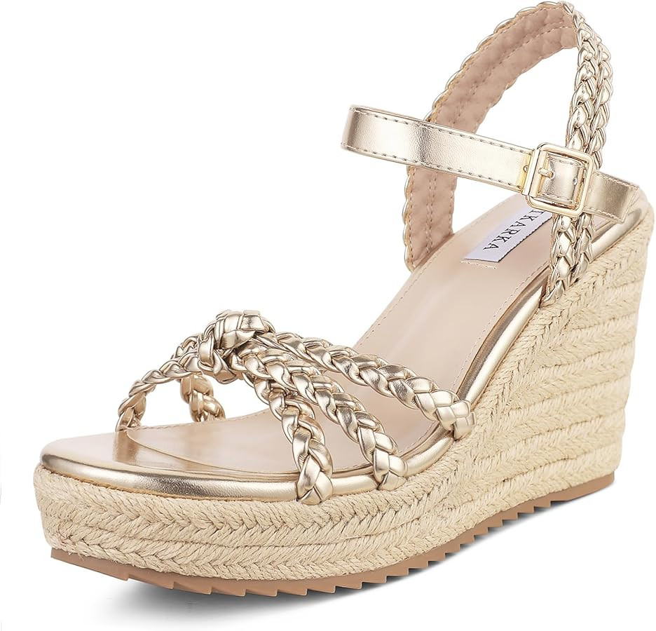 mikarka Espadrille Wedge Sandals for Women Braided Knot Ankle Strap Open Toe Platform Sandals | Amazon (US)