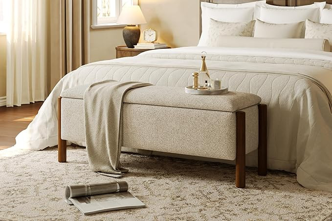Modern Storage Benches with Walnut Wood Legs, 47'' Ottoman Bench with 20 Gallons Storage Space fo... | Amazon (US)