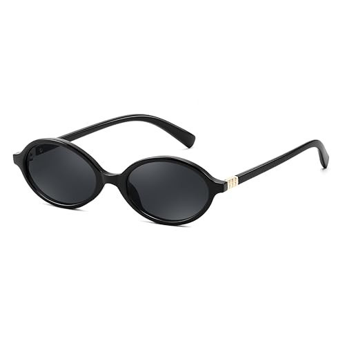 FEISEDY Vintage Oval Sunglasses for Women Men 90s Narrow Lightweight Shades Y2k Trendy Sunnies B1159 Black/Grey | Amazon (US)