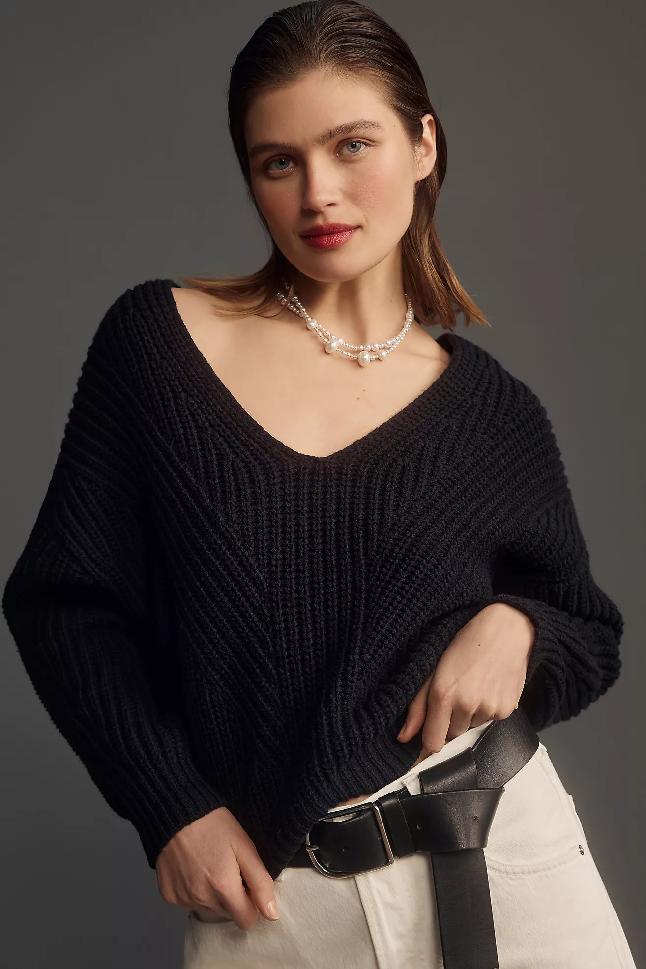 Maeve V-Neck Sculptured Pullover Sweater | Anthropologie (US)