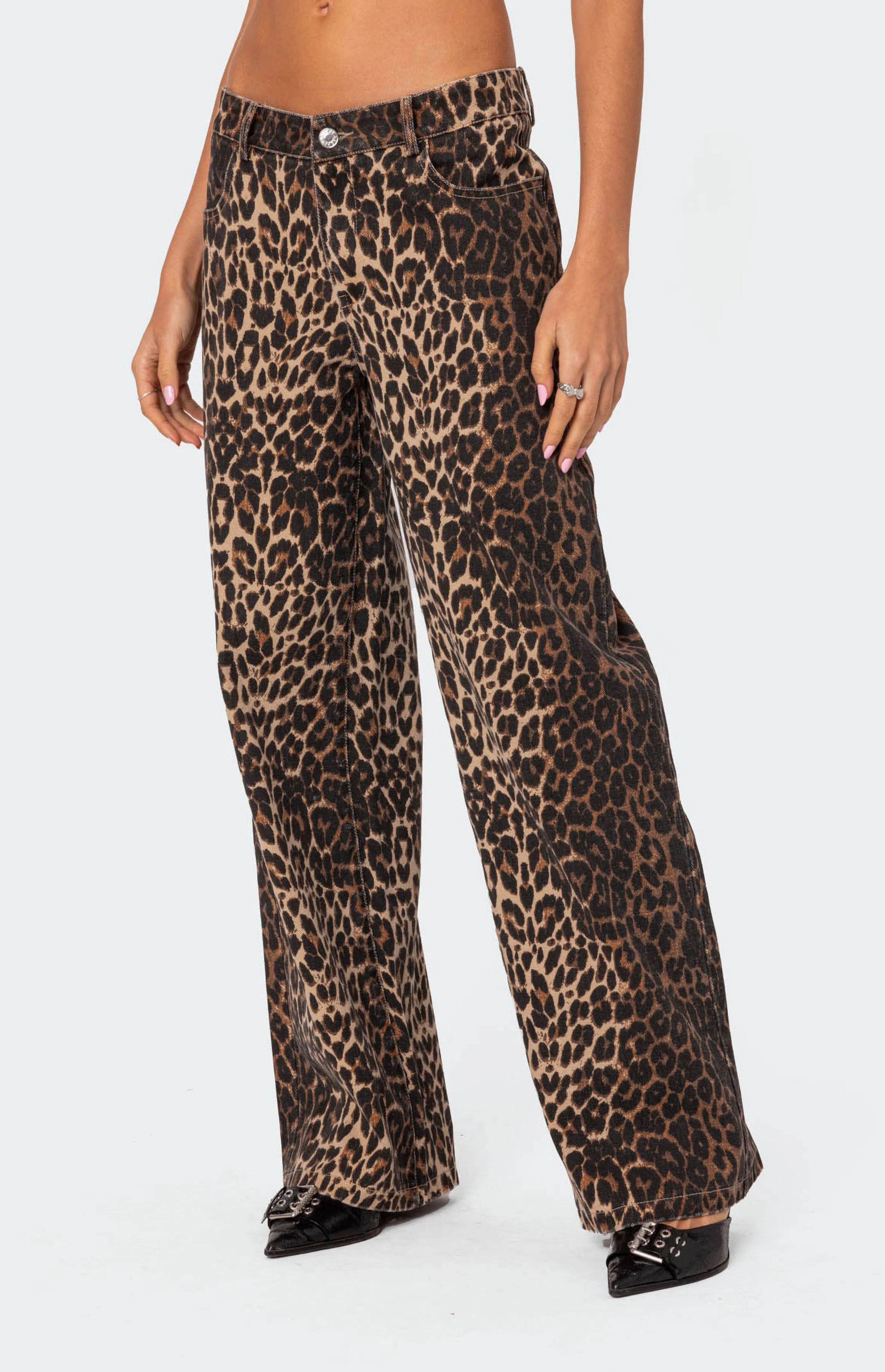 Edikted Leopard Printed Low Rise Jeans | PacSun | PacSun