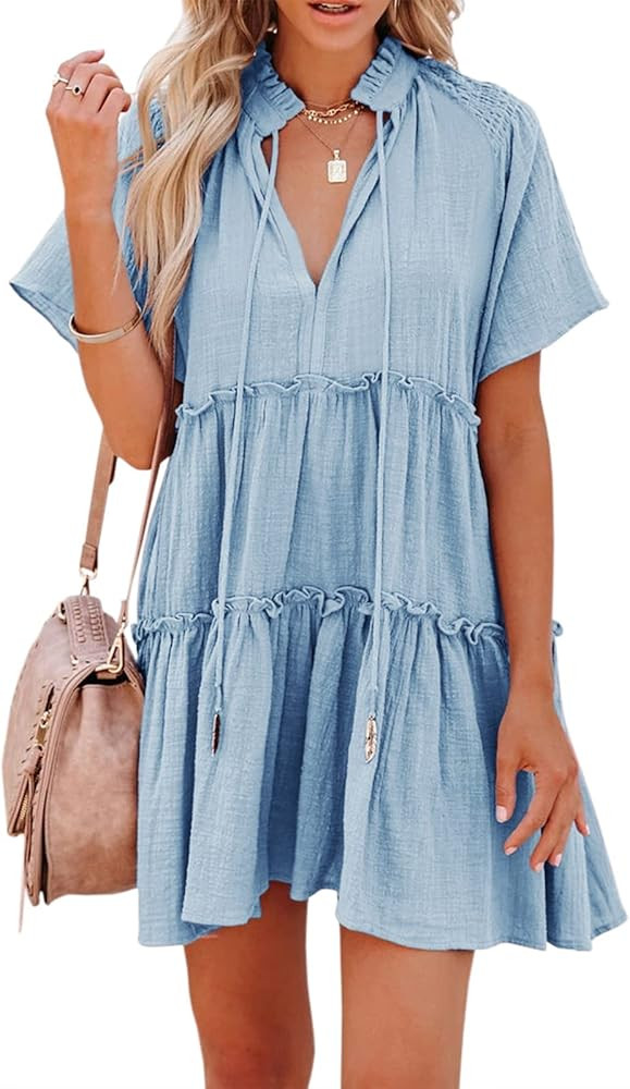 Chic Designs: This romantic mini dress showcases a flirty V-neck with adjustable drawstring ties ... | Amazon (US)