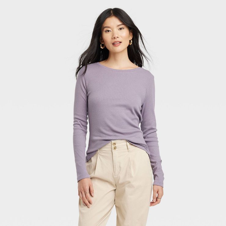 Women's Long Sleeve Ribbed T-Shirt - A New Day™ | Target