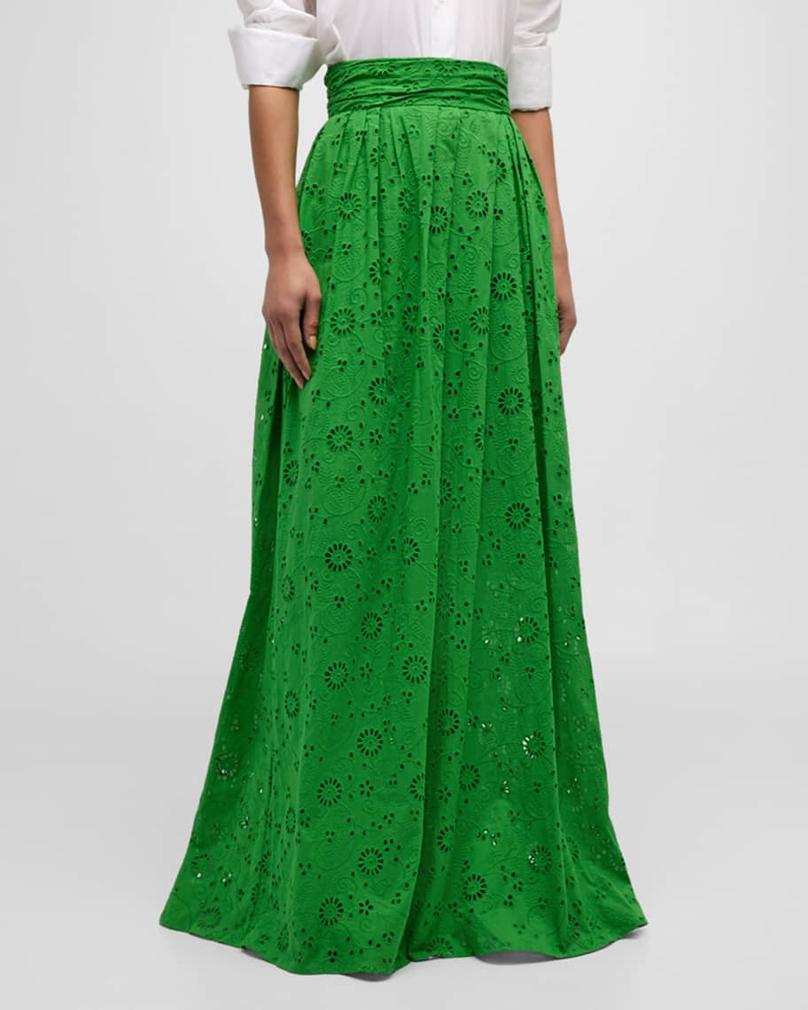 Carolina Herrera Broderie Anglaise Ball Skirt With Waist Tie | Neiman Marcus