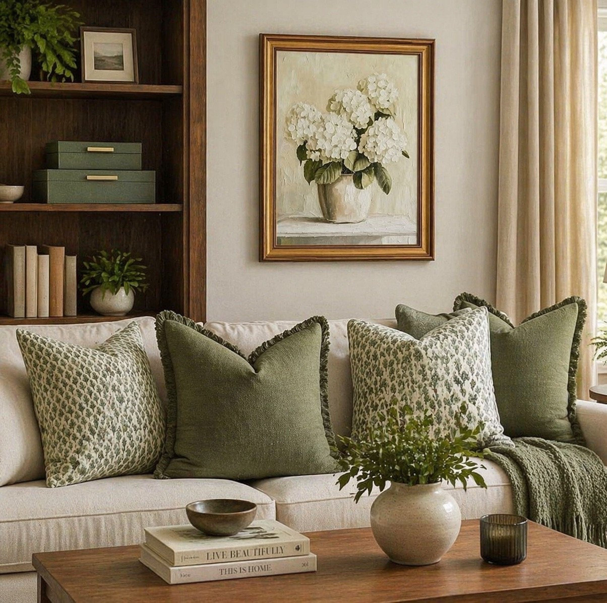 Shop all these great pieces from Amazon! I love this beautiful framed wall art, these pillows covers look high-end, but are so affordable and these green boxes are a perfect styling piece for built in shelves.￼￼￼
Amazon home. Home decor. Living room decor. 

#LTKHome #LTKSaleAlert