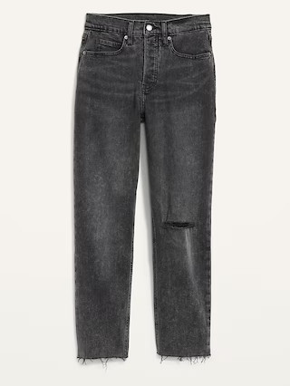 Extra High-Waisted Button-Fly Curvy Sky-Hi Straight Cut-Off Jeans for Women | Old Navy (US)