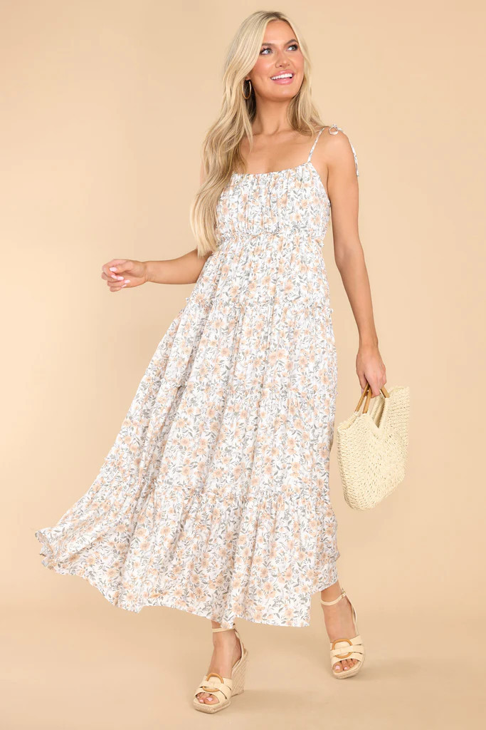 For The Plot Ivory Floral Print Maxi Dress | Red Dress 