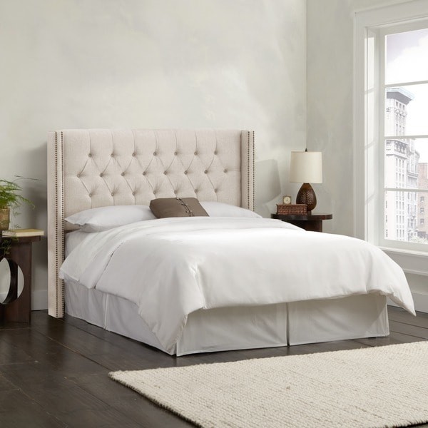 Skyline Furniture Linen Talc Diamond Tufted Wingback Headboard | Bed Bath & Beyond