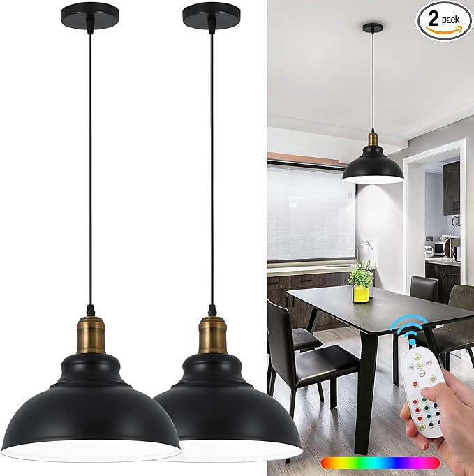 Battery Operated Pendant Lights,Rechargeable Pendant Light with Remote,Black Gold Pendant Light F... | Amazon (US)