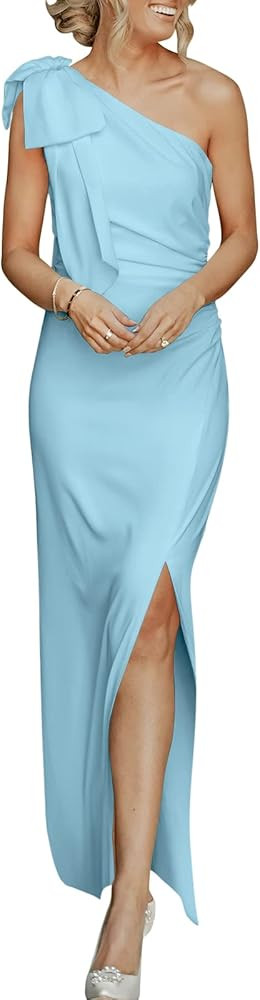 ANRABESS Women's Summer One Shoulder Long Formal Dresses Sleeveless Ruched Bodycon Wedding Guest ... | Amazon (US)